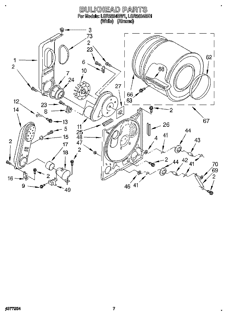 BULKHEAD Diagram and Parts List for LGR5624BN1  Whirlpool Dryer