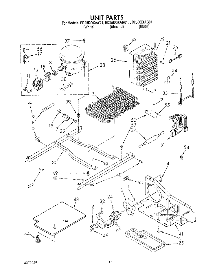 UNIT Diagram and Parts List for ED25DQXAW01  Whirlpool Refrigerator