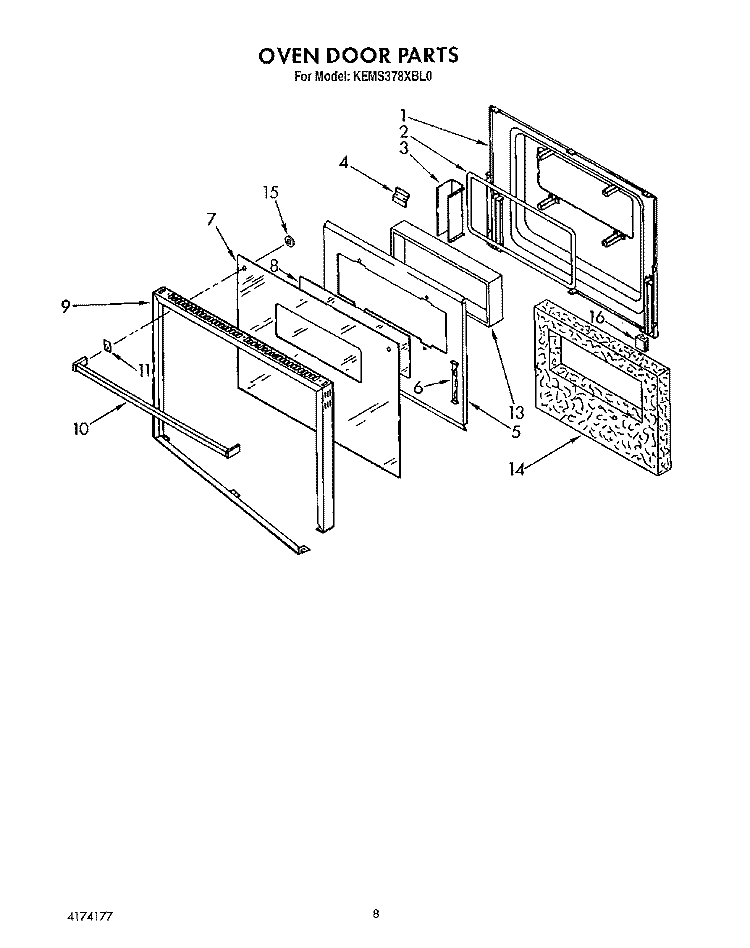 OVEN DOOR Diagram and Parts List for KEMS378XWH0  KitchenAid Wall Oven