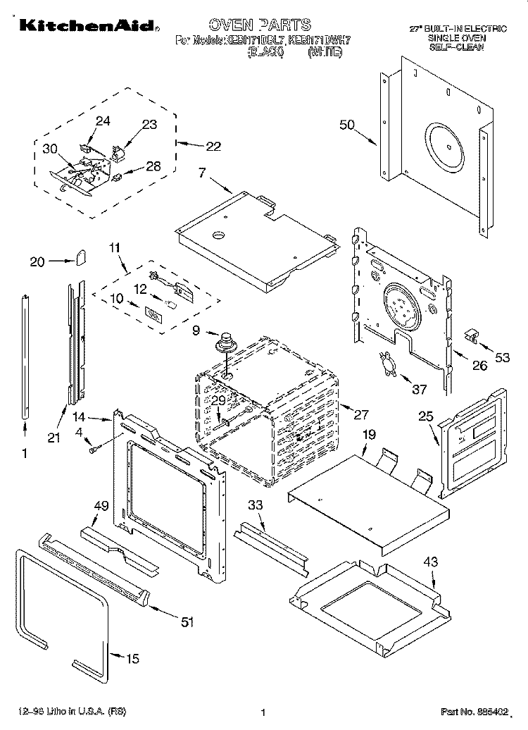 OVEN Diagram and Parts List for KEBI171DBL7  KitchenAid Wall Oven