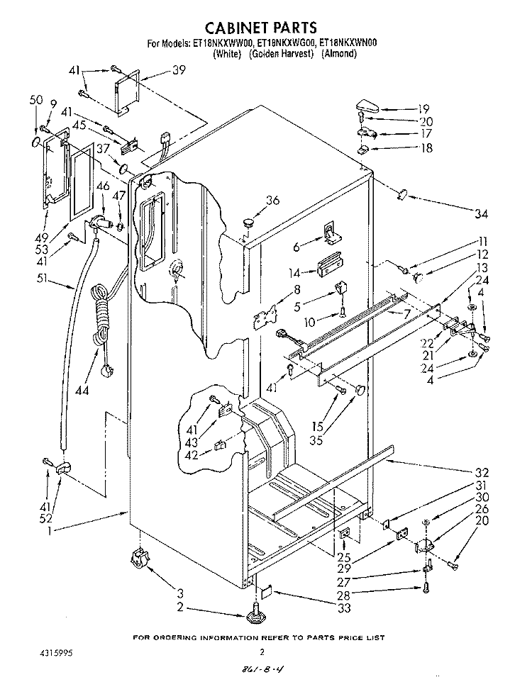 CABINET Diagram and Parts List for ET18NKXWN00  Whirlpool Refrigerator