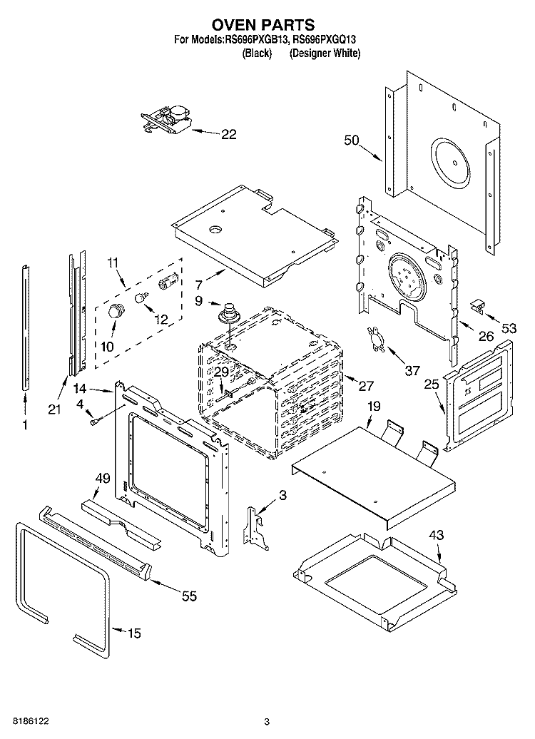 OVEN PARTS Diagram and Parts List for RS696PXGQ13  Whirlpool Range