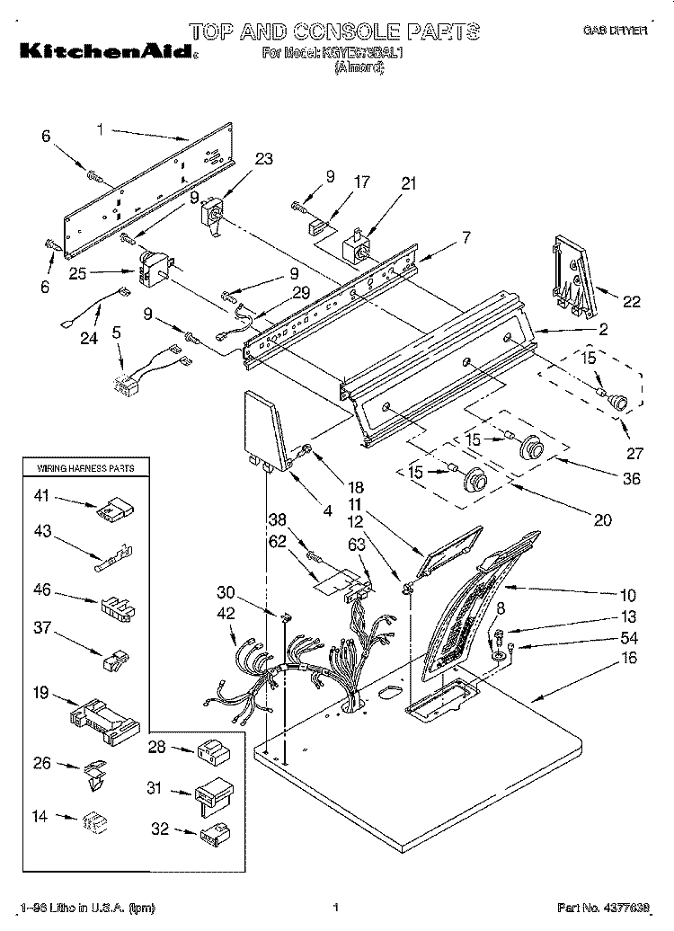 TOP AND CONSOLE, LIT/OPTIONAL Diagram and Parts List for KGYE678BAL1  KitchenAid Dryer