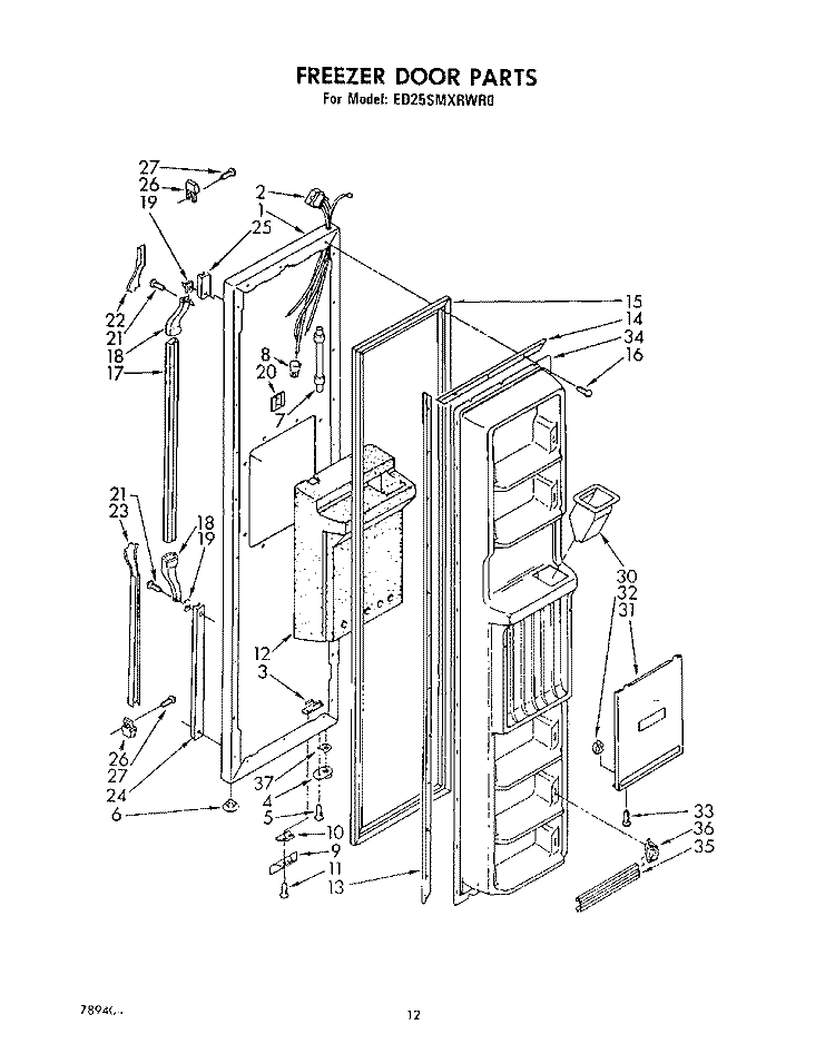 FREEZER DOOR Diagram and Parts List for ED25SMXRWR0  Whirlpool Refrigerator