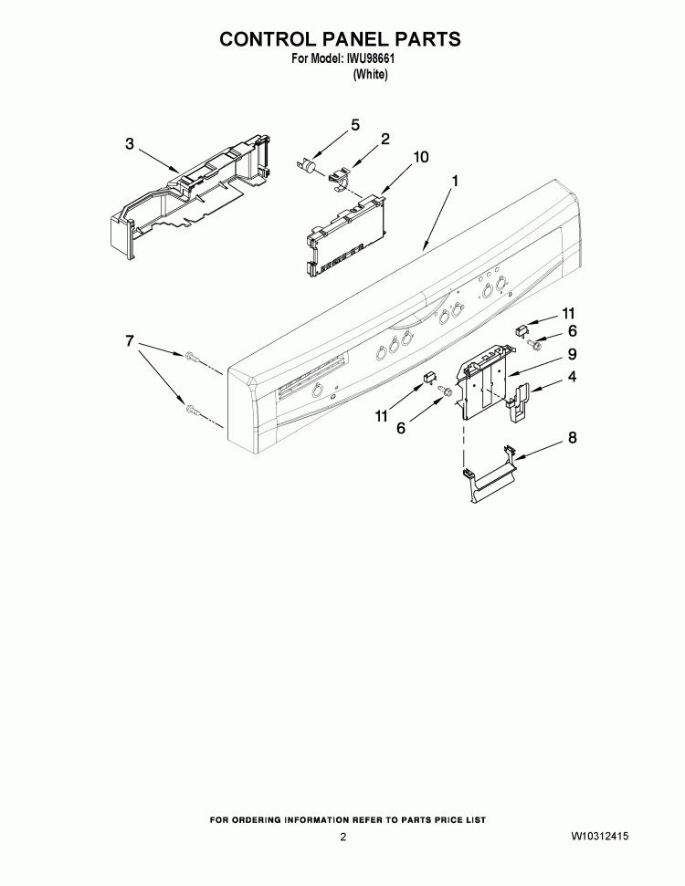CONTROL PANEL PARTS Diagram and Parts List for IWU98661  Inglis Dishwasher