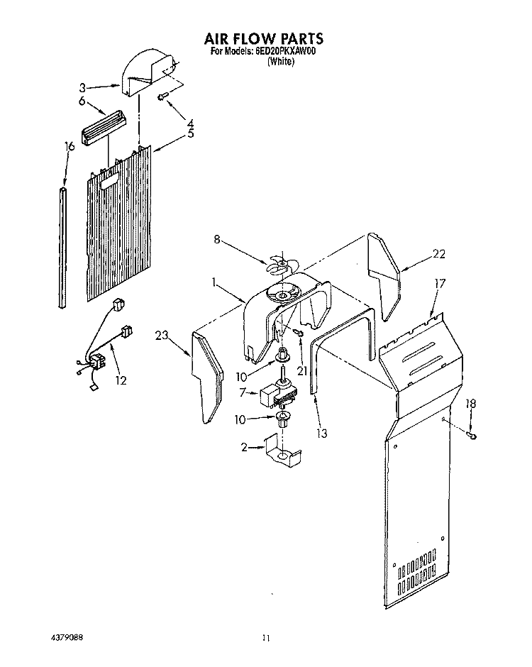 AIR FLOW Diagram and Parts List for 6ED20PKXAW00  Whirlpool Refrigerator