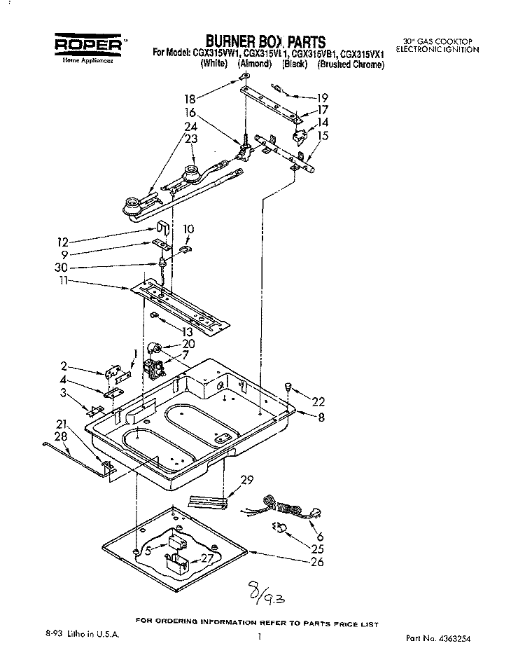 SECTION Diagram and Parts List for CGX315VW1  Roper Cooktop