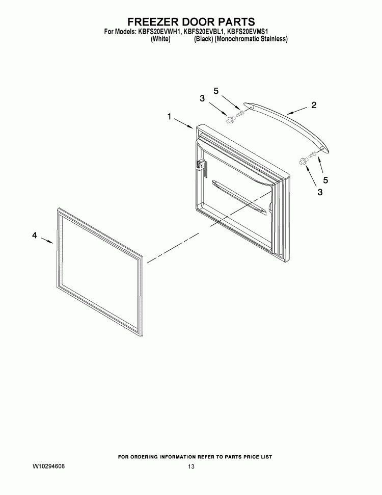 FREEZER DOOR PARTS Diagram and Parts List for KBFS20EVBL1  KitchenAid Refrigerator