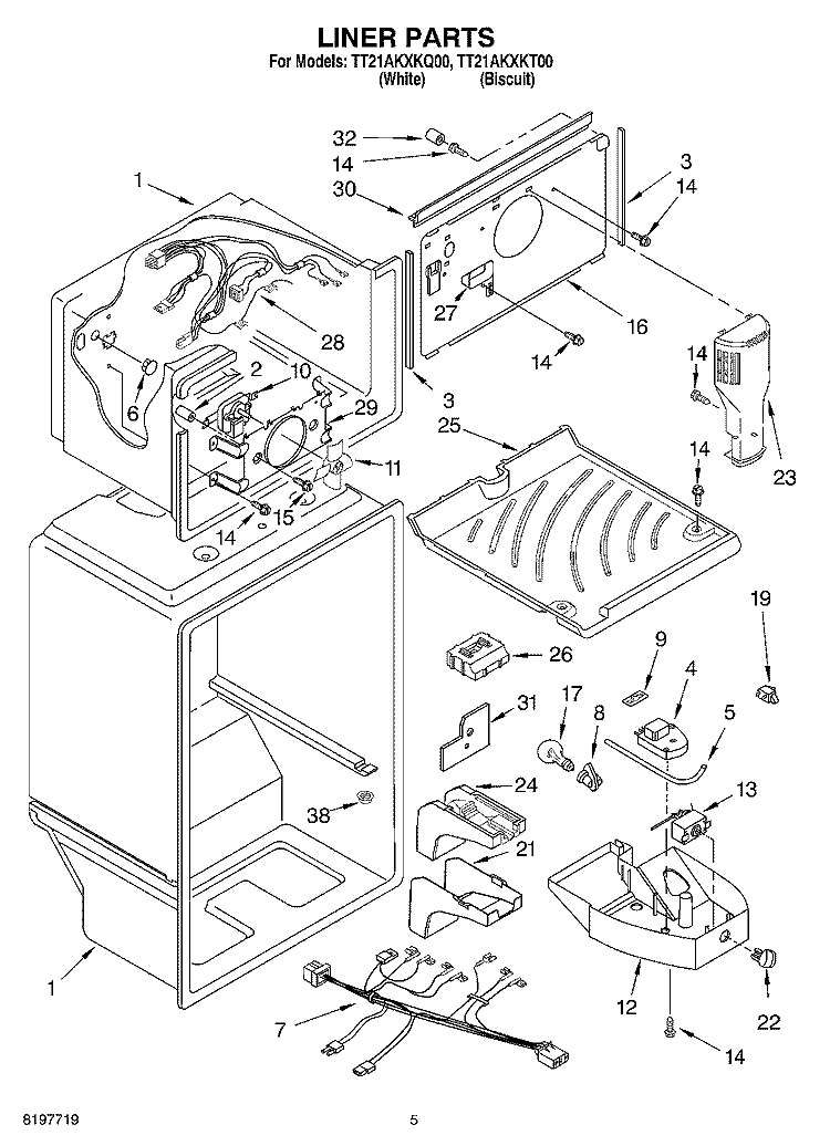 LINER Diagram and Parts List for TT21AKXKQ00  Estate Refrigerator