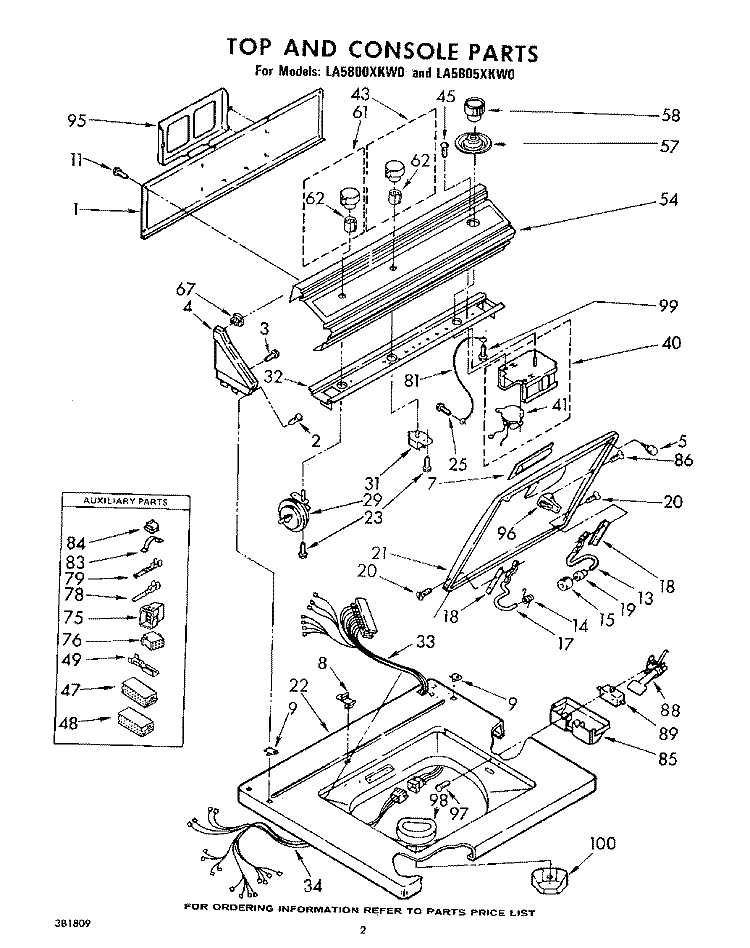 TOP AND CONSOLE Diagram and Parts List for LA5805XKW0  Whirlpool Washer