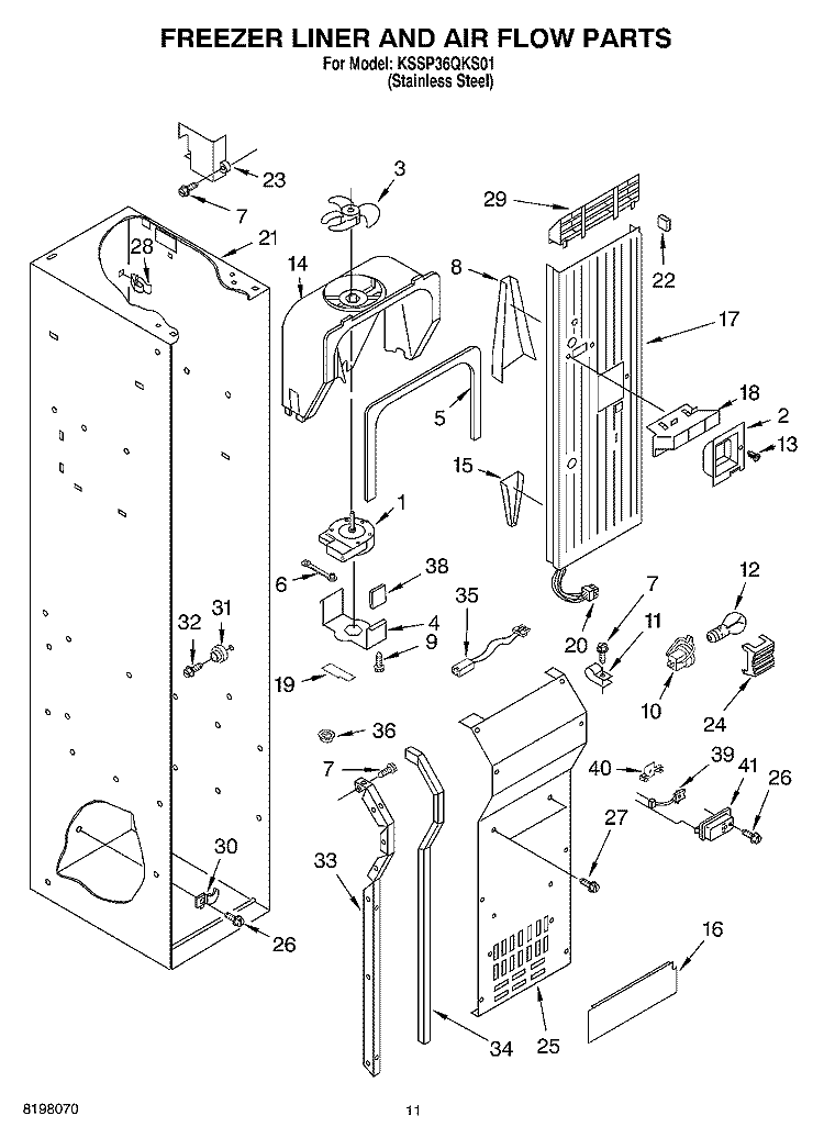 FREEZER LINER AND AIR FLOW Diagram and Parts List for KSSP36QKS01  KitchenAid Refrigerator