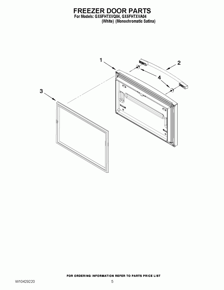 FREEZER DOOR PARTS Diagram and Parts List for GX5FHTXVQ04  Whirlpool Refrigerator