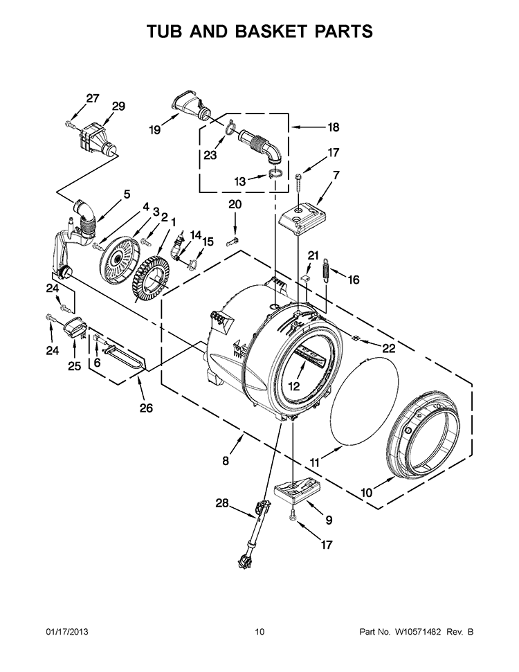 TUB AND BASKET PARTS Diagram and Parts List for WFW88HEAC0  Whirlpool Washer