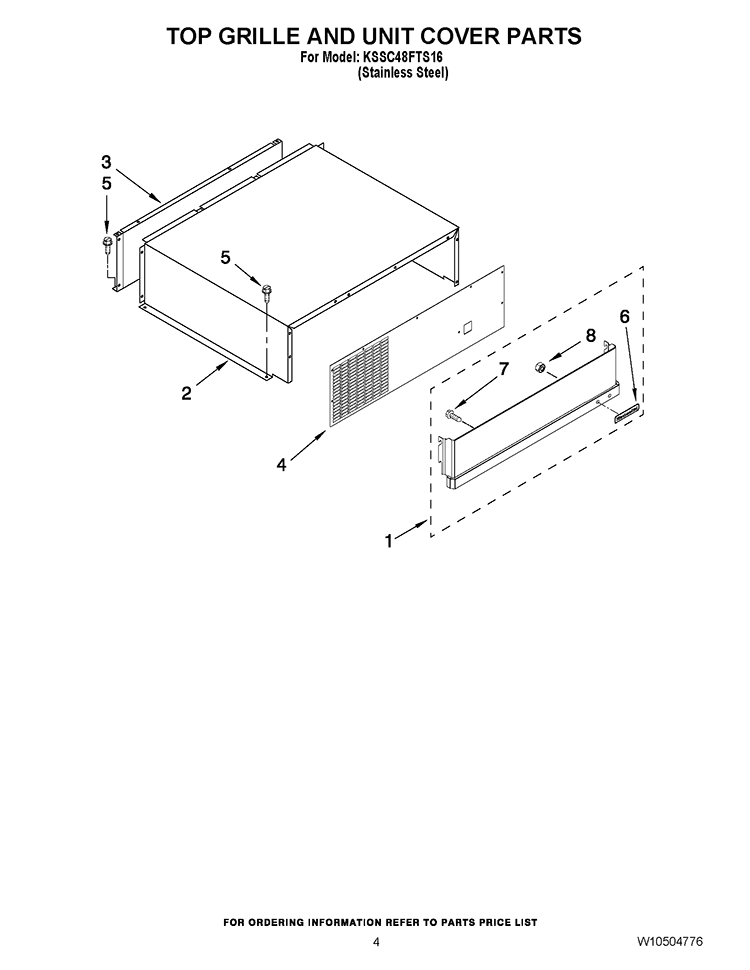 TOP GRILLE AND UNIT COVER PARTS Diagram and Parts List for KSSC48FTS16  KitchenAid Refrigerator