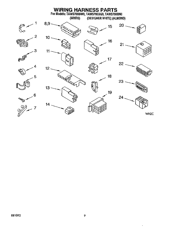 WIRING HARNESS Diagram and Parts List for TAWS700BQ0  Estate Washer