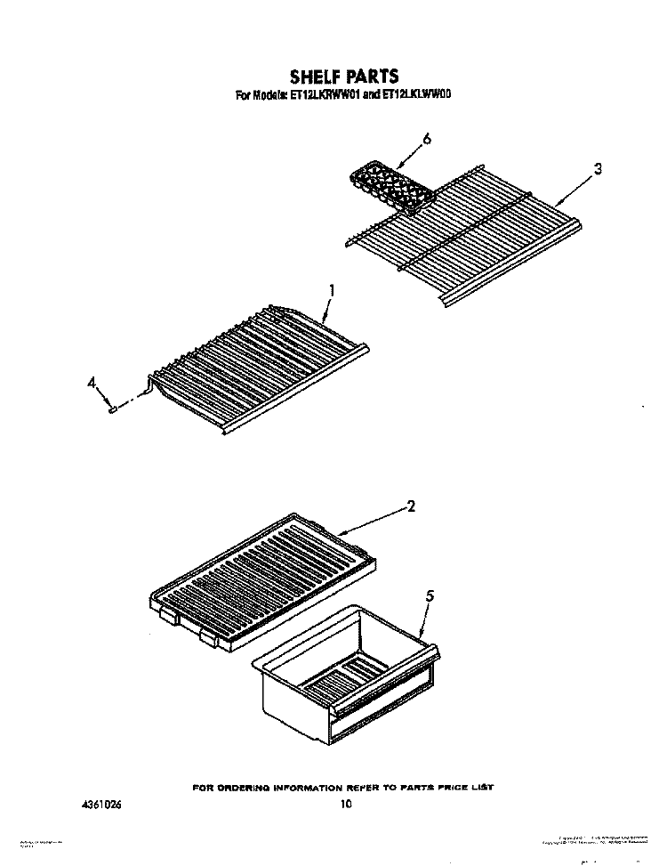 SHELF Diagram and Parts List for ET12LKLWN01  Whirlpool Refrigerator
