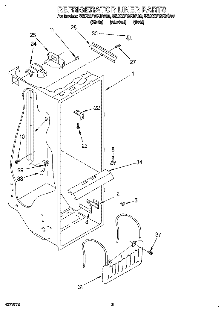 REFRIGERATOR LINER Diagram and Parts List for 8ED22PWXDN00  Whirlpool Refrigerator
