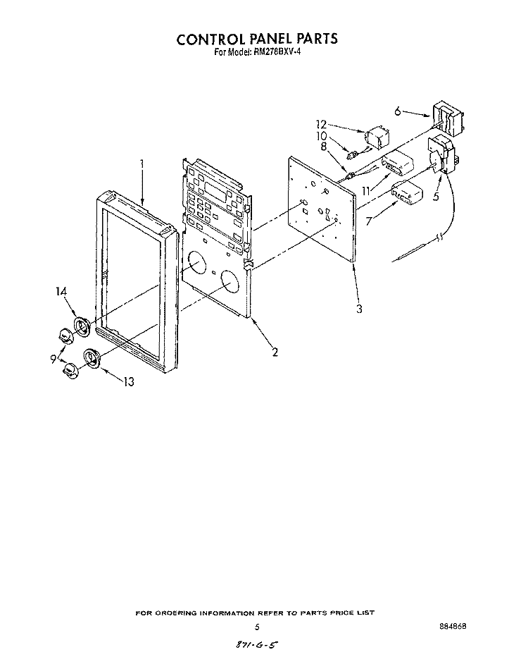 CONTROL PANEL Diagram and Parts List for RM278BXV4  Whirlpool Microwave Oven Combo