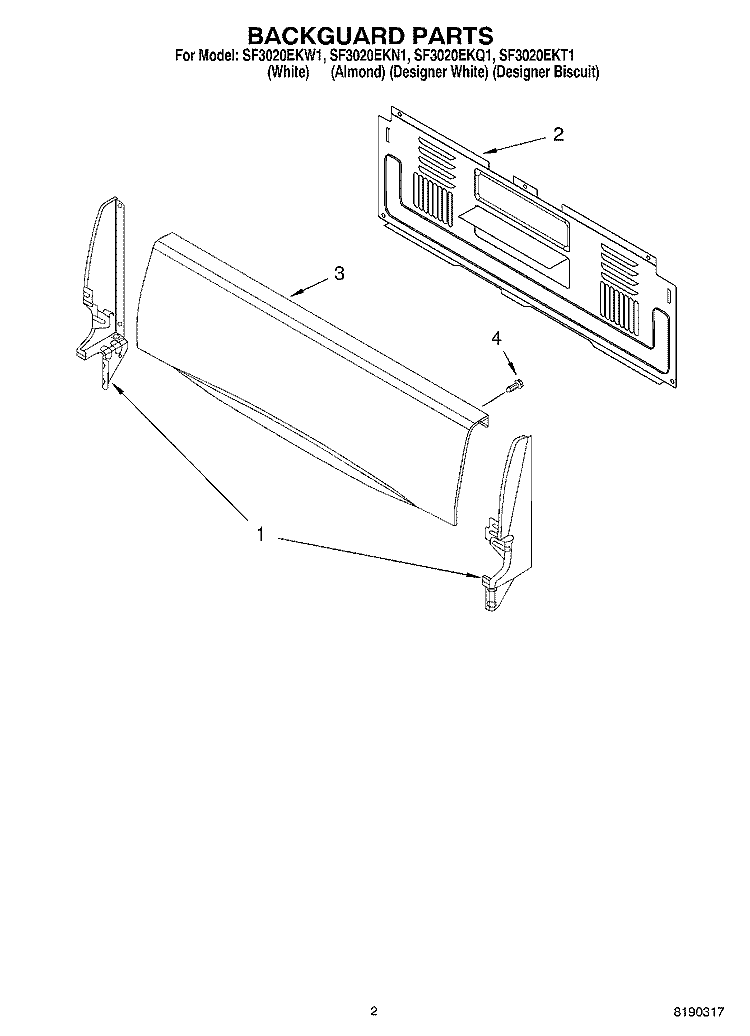 BACKGUARD PARTS Diagram and Parts List for SF3020EKQ1  Whirlpool Range