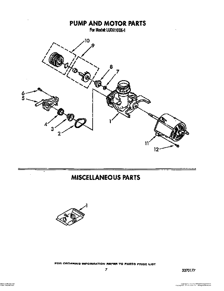 PUMP AND MOTOR, MISCELLANEOUS Diagram and Parts List for LUD2100X1  Whirlpool Dishwasher