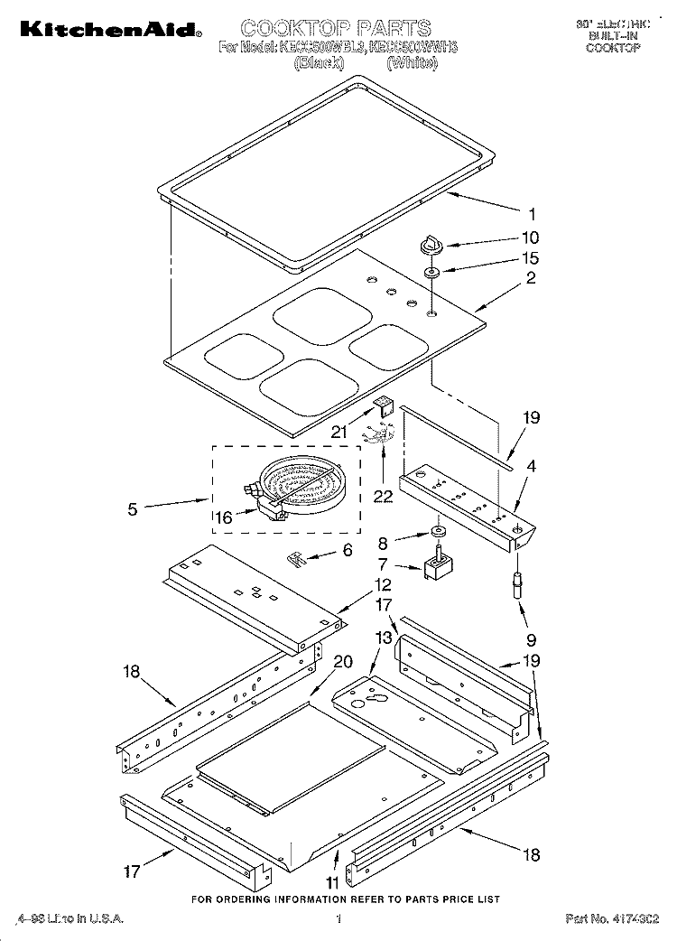 SECTION Diagram and Parts List for KECC500WBL3  KitchenAid Cooktop