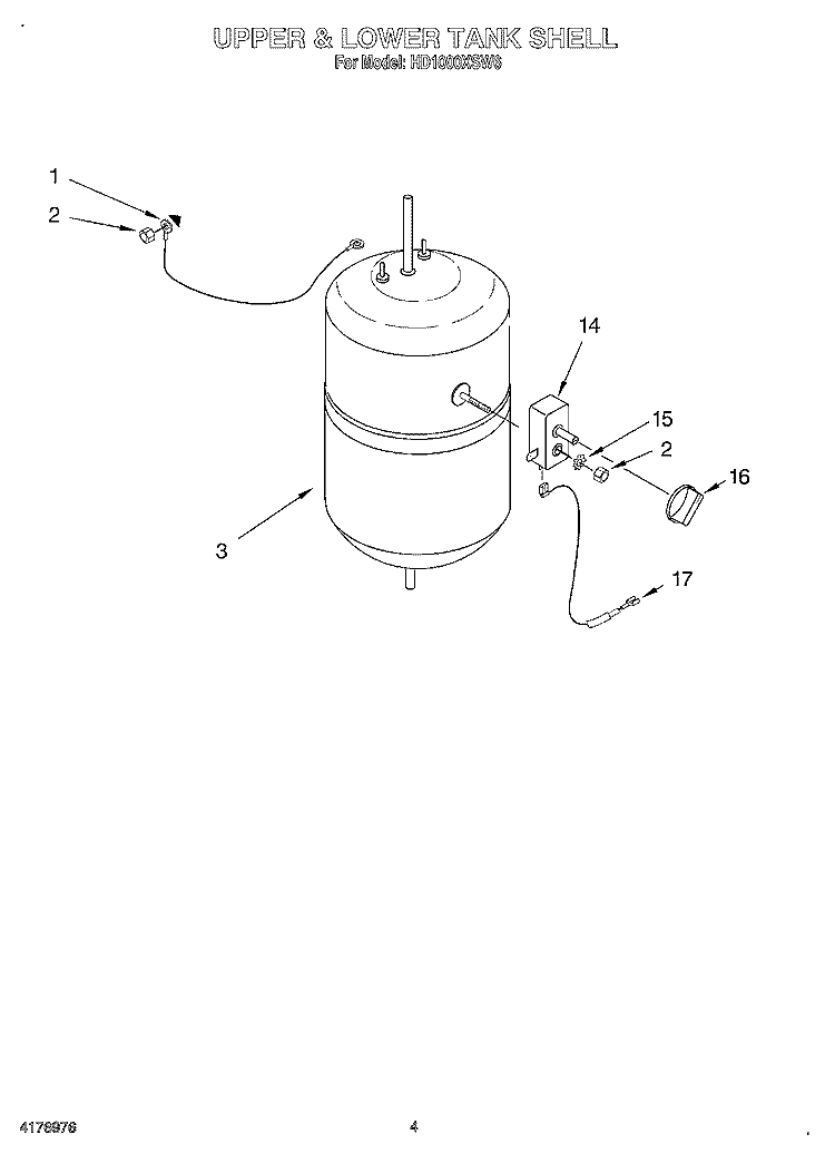 UPPER & LOWER TANK SHELL Diagram and Parts List for HD1000XSW6  Whirlpool Miscellaneous