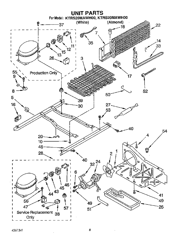 UNIT Diagram and Parts List for KTRS20MAWH00  KitchenAid Refrigerator