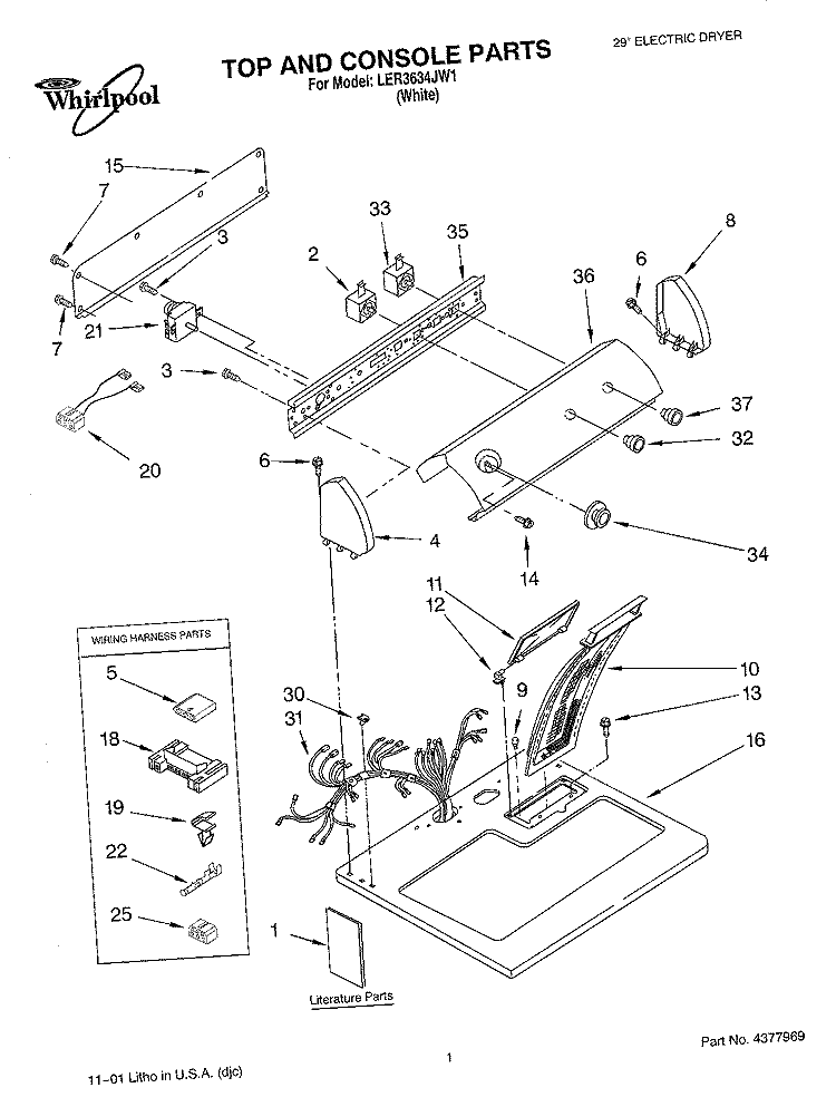 SECTION Diagram and Parts List for LER3634JW1  Whirlpool Dryer