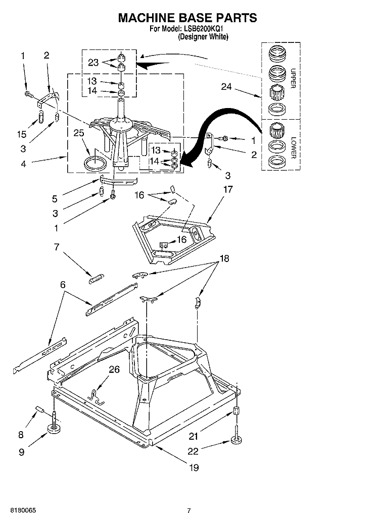 MACHINE BASE PARTS Diagram and Parts List for LSB6200KQ1  Whirlpool Washer