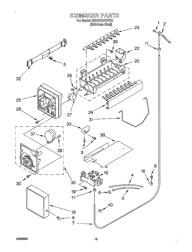 ICE MAKER, OPTIONAL Diagram and Parts List for 6GD27DFXFS01  Whirlpool Refrigerator