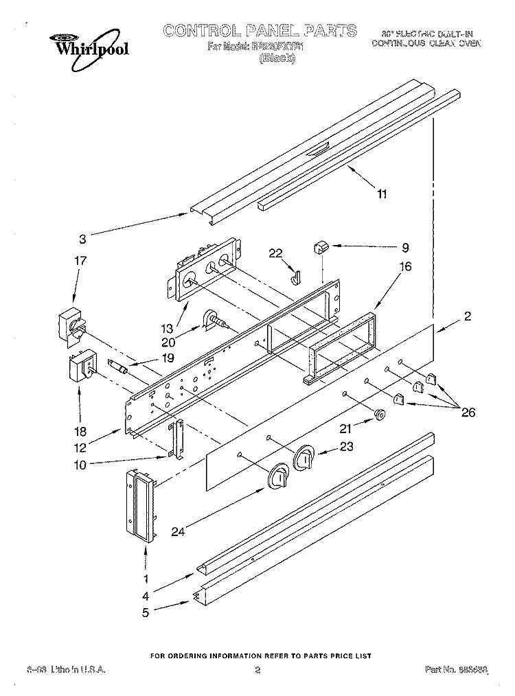 CONTROL PANEL Diagram and Parts List for RB220PXYB1  Whirlpool Wall Oven