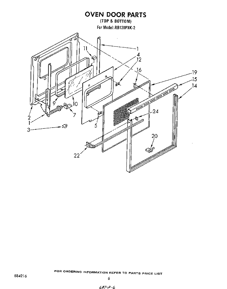 OVEN DOOR Diagram and Parts List for RB130PXK2  Whirlpool Wall Oven