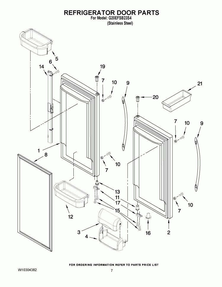 REFRIGERATOR DOOR PARTS Diagram and Parts List for G20EFSB23S4  Whirlpool Refrigerator