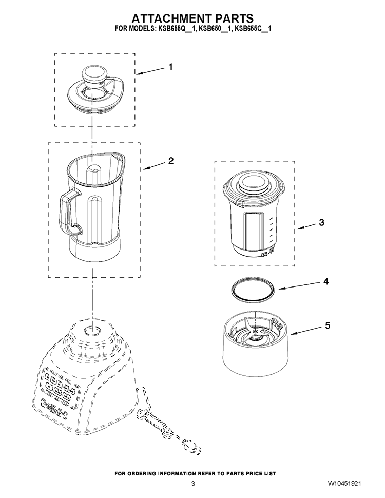 ATTACHMENT PARTS Diagram and Parts List for KSB655QBW1  KitchenAid Blender