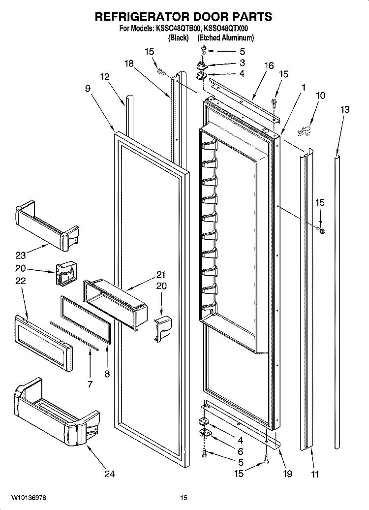 REFRIGERATOR DOOR PARTS Diagram and Parts List for KSSO48QTX00  KitchenAid Refrigerator