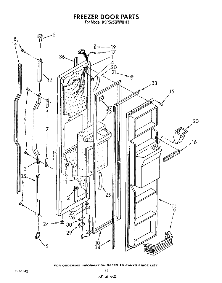 FREEZER DOOR Diagram and Parts List for KSRS25QWAL13  KitchenAid Refrigerator