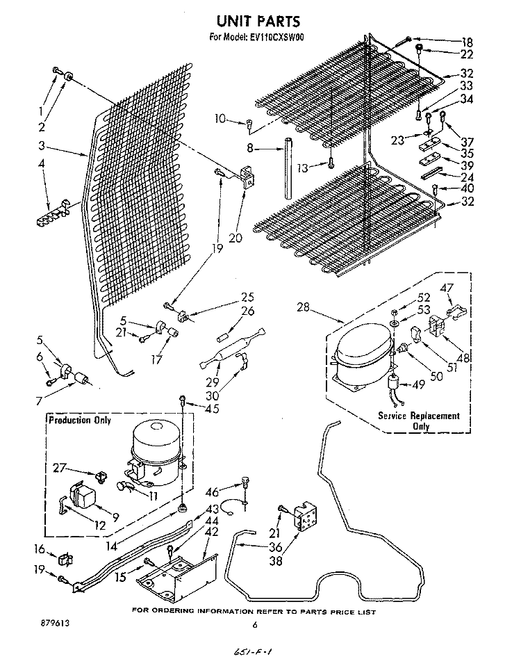 UNIT Diagram and Parts List for EV110CXSW00  Whirlpool Freezer