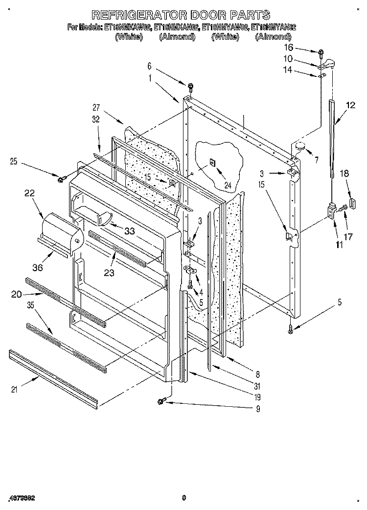 REFRIGERATOR DOOR Diagram and Parts List for ET18NMXAN02  Whirlpool Refrigerator