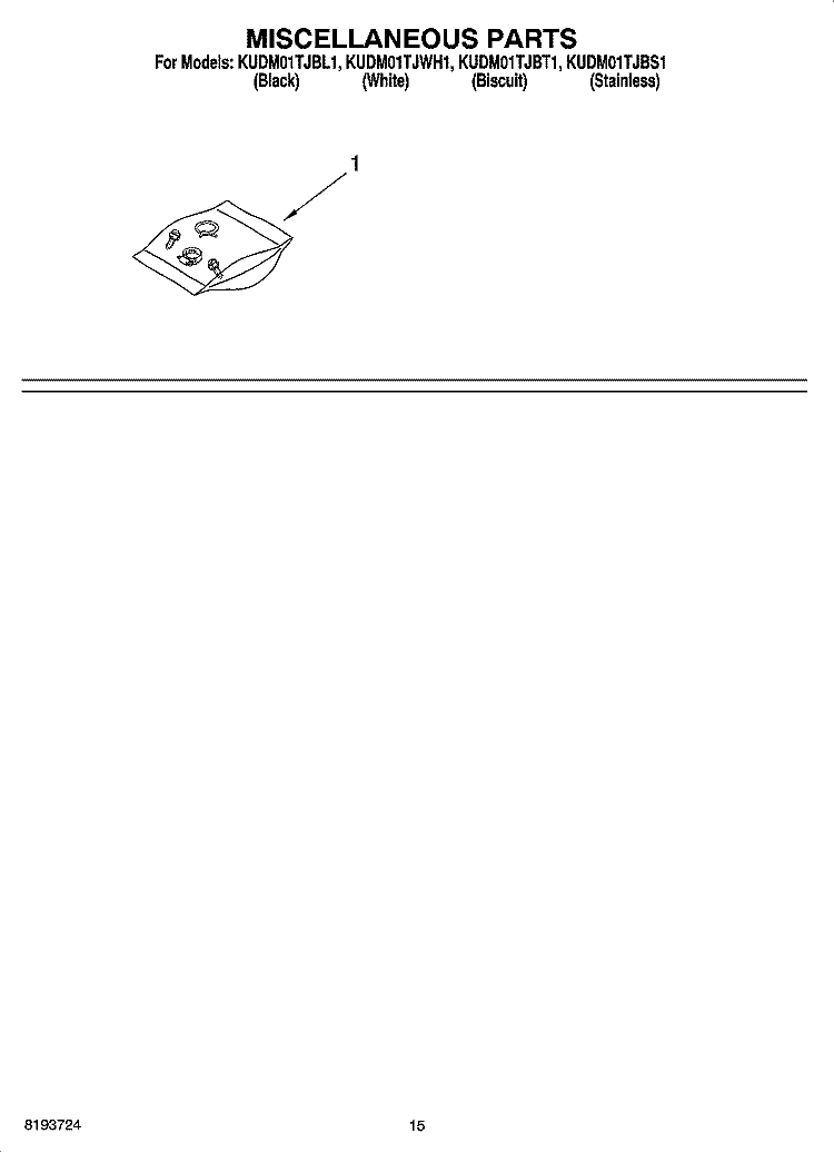 MISCELLANEOUS PARTS OPTIONAL PARTS (NOT INCLUDED) Diagram and Parts List for KUDM01TJBT1  KitchenAid Dishwasher
