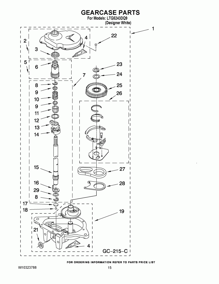 GEARCASE PARTS Diagram and Parts List for LTG5243DQ9  Whirlpool Washer Dryer Combo