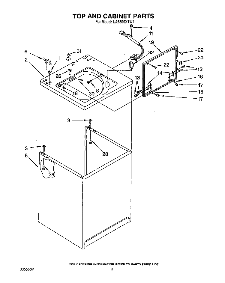 TOP AND CABINET, LIT/OPTIONAL Diagram and Parts List for LA6300XTW1  Whirlpool Washer