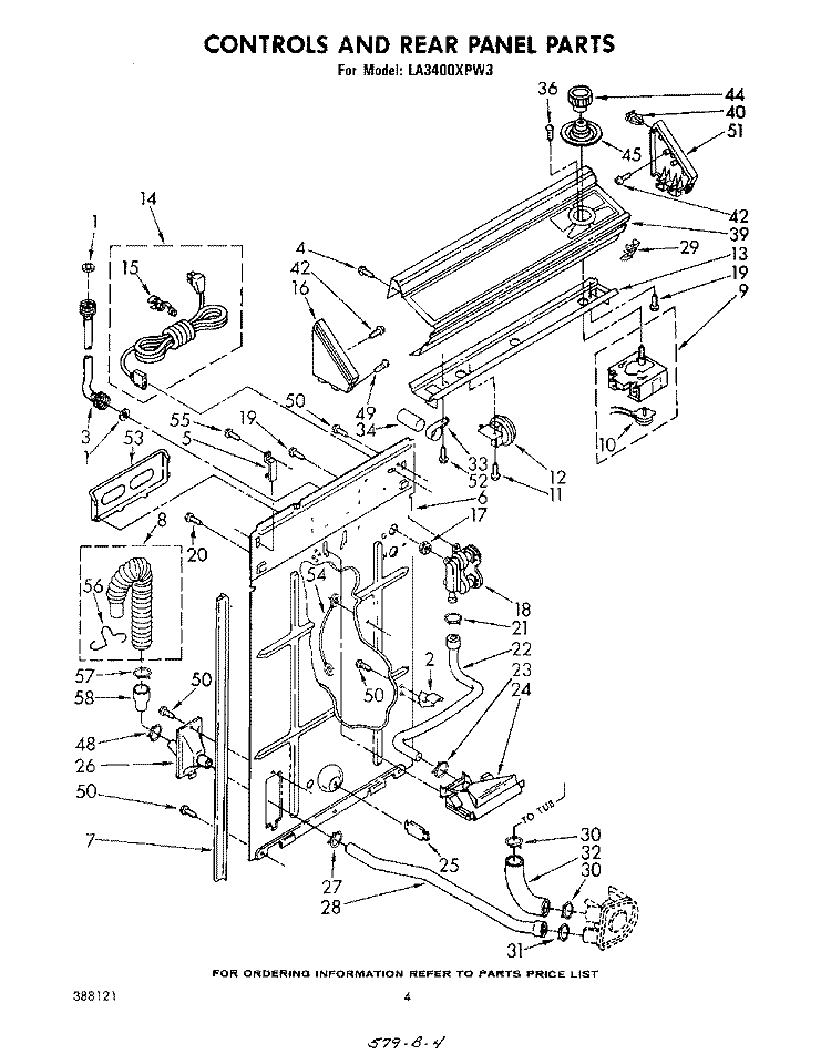 CONTROLS AND REAR PANEL Diagram and Parts List for LA3400XPW3  Whirlpool Washer