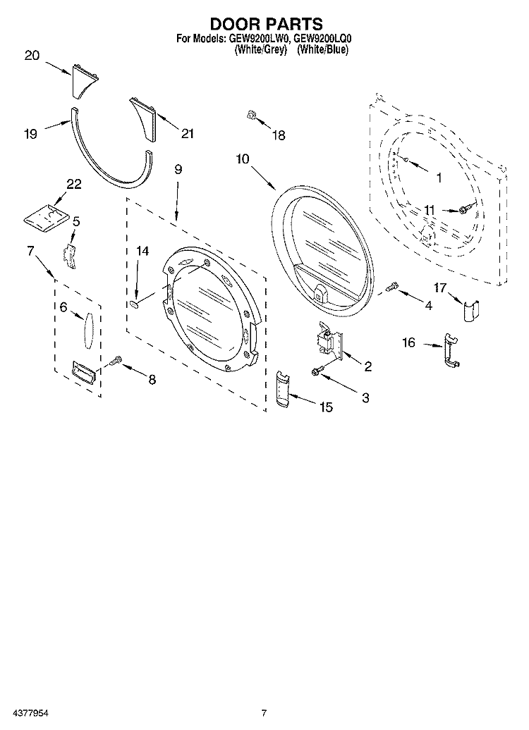 DOOR Diagram and Parts List for GEW9200LW0  Whirlpool Dryer