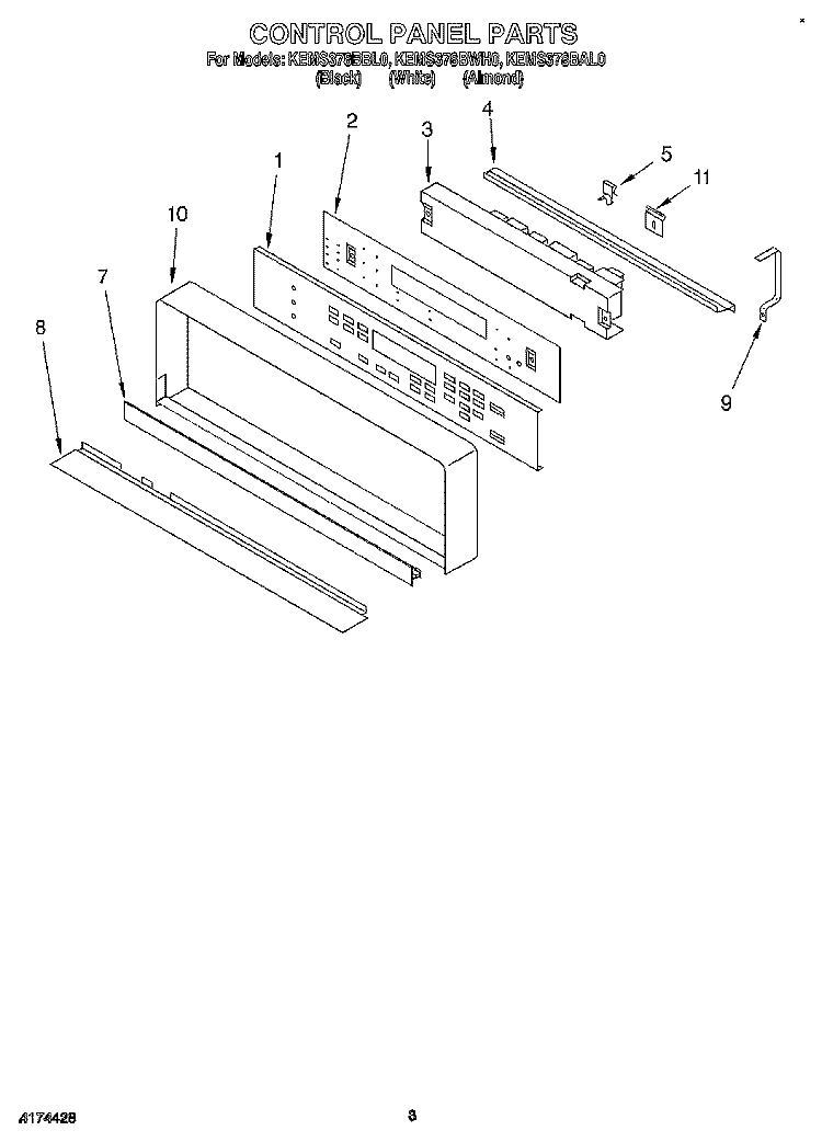 CONTROL PANEL, LITERATURE Diagram and Parts List for KEMS378BAL0  KitchenAid Wall Oven