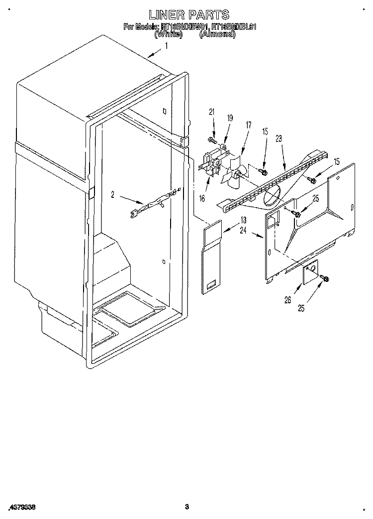 LINER Diagram and Parts List for RT18BMXBL01  Roper Refrigerator