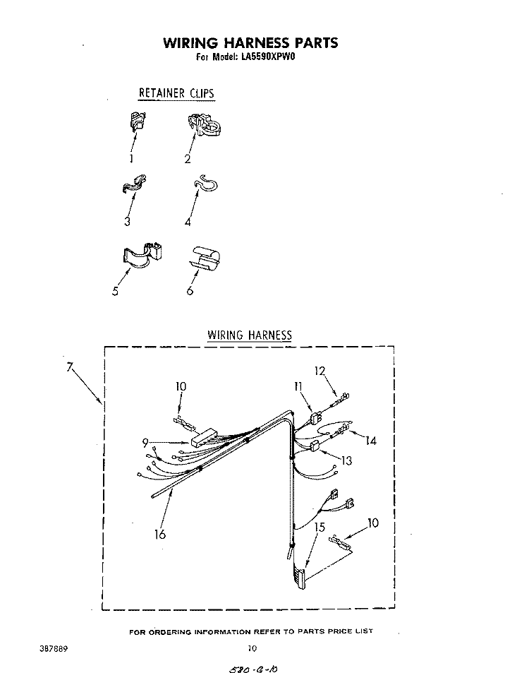 WIRING HARNESS Diagram and Parts List for LA5590XPW0  Whirlpool Washer