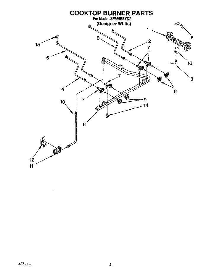 COOKTOP BURNER Diagram and Parts List for SF365BEYQ2  Whirlpool Range
