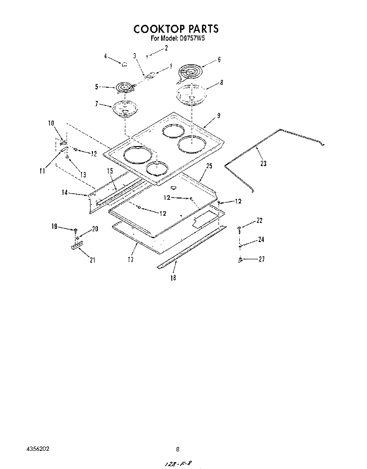 COOKTOP Diagram and Parts List for D9757^5  Whirlpool Range