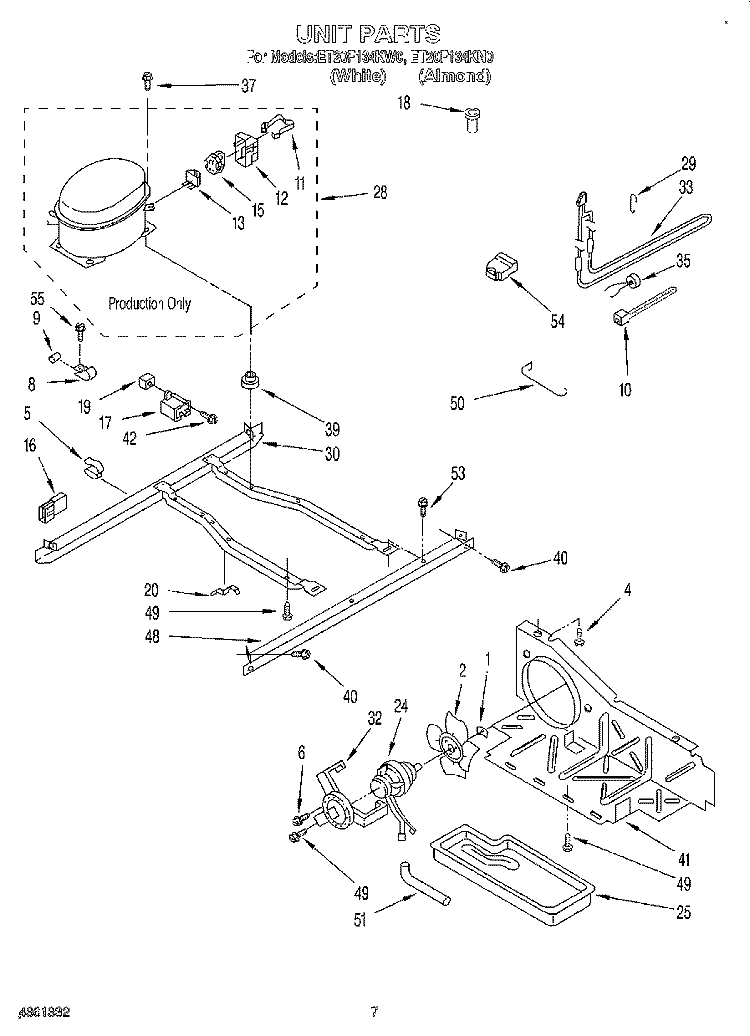 UNIT Diagram and Parts List for ET20F134KW0  Whirlpool Refrigerator