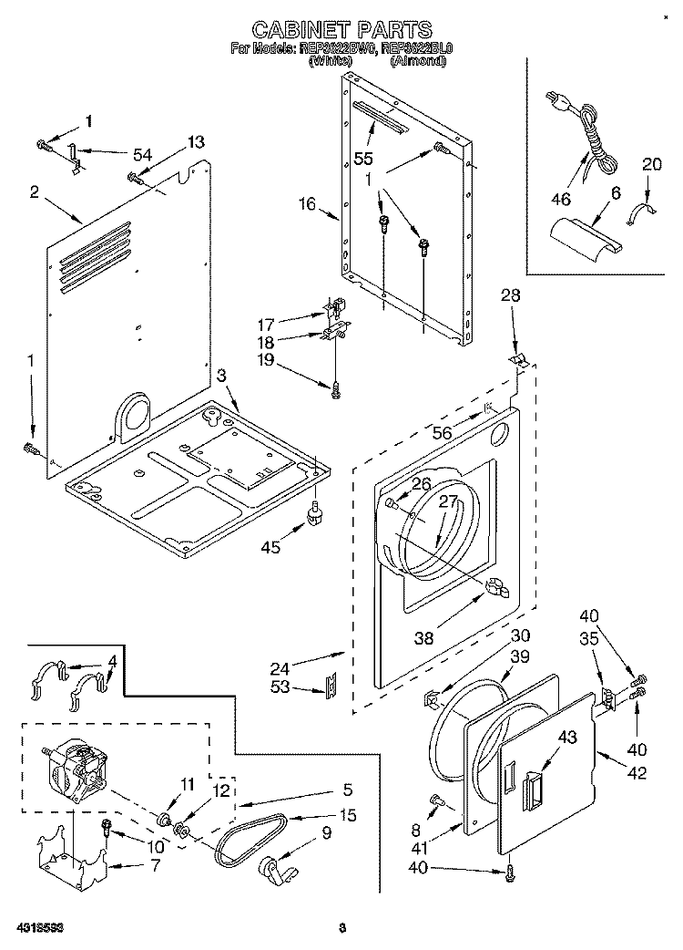 SECTION Diagram and Parts List for REP3622BL0  Roper Dryer